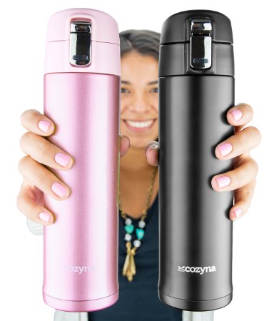 Insulated Travel Mug for Coffee And Tea by Cozyna, Stainless Steel, 16 oz, Black and Pink