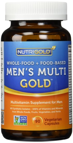 Organic Whole Food Multivitamin - Mens Multi Gold - 90 Veggie Capsules NutriGold Whole-food Vitamins and Supplements with Minerals and Co-Factors for Superior Absorption and No Unpleasant Aftertaste Without Iron For Men Food-Based Gentle Non-GMO and No Synthetic Vitamin Isolates