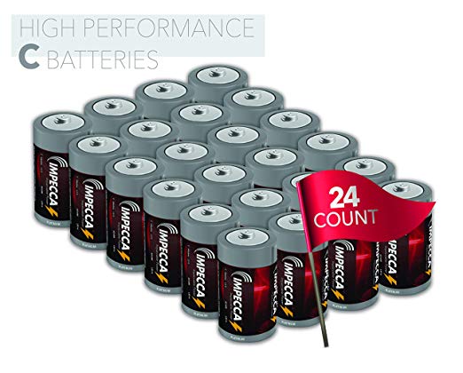 IMPECCA C Cell Batteries, Everyday Alkaline Batteries (24-Pack) High Performance C Battery Long Lasting Shelf Life and Leak Resistant 24-Count LR14 - Platinum Series