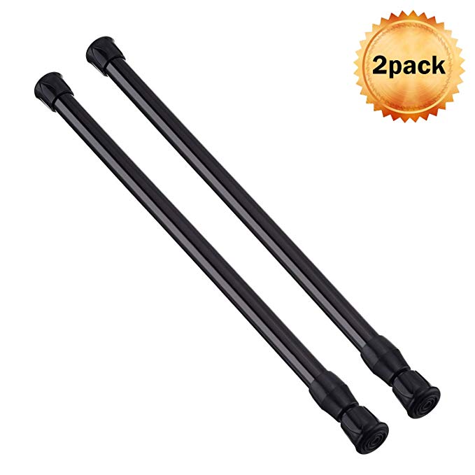 AIZESI 2PCS Tension Rod Tier Window Short Curtain Rod,16 to 28inch,Black