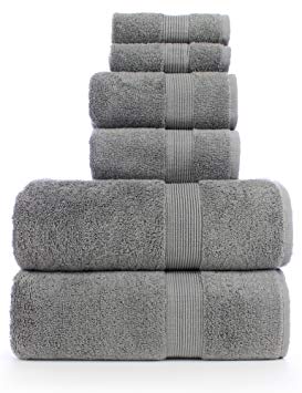 TURKUOISE TURKISH TOWEL 6 Piece Turkish Luxury Turkish Cotton Towel Set - Eco Friendly, 2 Bath Towels, 2 Hand Towels, 2 Wash Clothes (6, Wide Border-GRY)