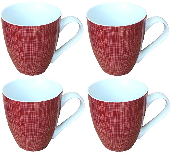 Sketch Set of 4 Mugs Porcelain Extra Large Coffee Soup Hot Cocoa Mugs (Red)