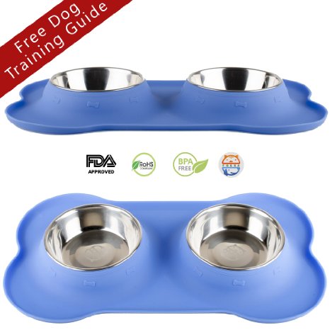 Dog Bowl By Fossa Stainless Steel Feeding Station No Spill Dog and Cat Bowls with BPA Free Food Grade Silicone Mat for Medium and Small Sized Pets