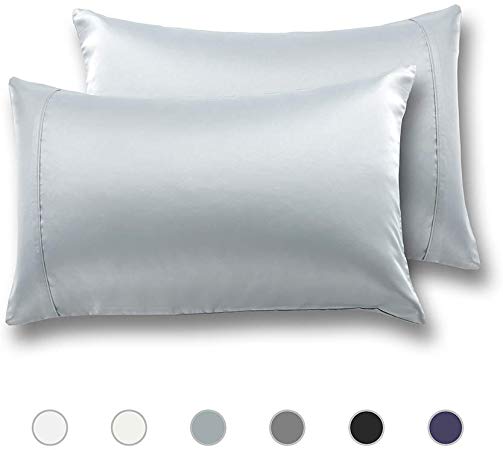 MEILA Silky Satin Pillowcase for Hair and Skin, Ultra-Soft Pillow Cases Standard Size Set of 2, Grey