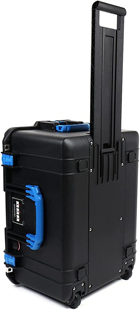Pelican Black 1607 air case. Comes with Blue Handles & latches. Comes Empty with Wheels.
