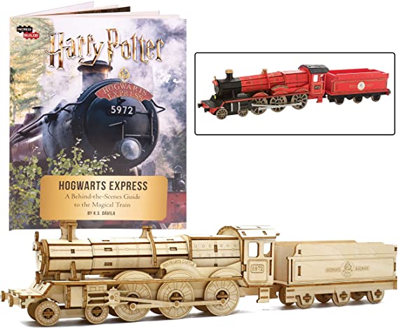 Harry Potter Hogwarts Express Book and 3D Wood Model Figure Kit - Build, Paint and Collect Your Own Wooden Movie Toy Train Model - Great for Kids and Adults, 12   - 12"