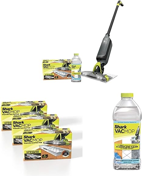 Shark VM252 VACMOP Pro Cordless Hard Floor Vacuum Mop & Shark VMP30 VACMOP Disposable Hard Floor Vacuum, 10 Count (Pack of 3) & Shark Multi-Surface Cleaner 2 Liter Bottle VCM60 VACMOP Refill, 67 Fl Oz