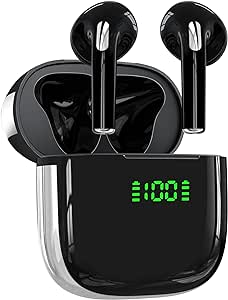 Ear buds 72Hrs Playback Bluetooth Headphones Wireless Earbuds with LED Power Display Charging Case Earbuds IPX7 Waterproof Earphones Stereo Sound in-Ear Earbud with Mic for Phone Laptop Sport Black