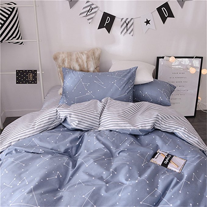 Vougemarket 3 Piece Duvet Cover Set King,100% Cotton Constellation Pattern Design Duvet Cover with 2 Pillowcases,Luxury Bedding Set (King,Constellation)