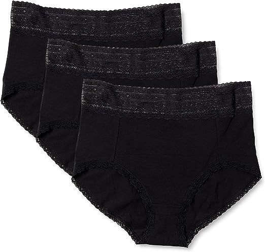 Iris & Lilly Women's Cotton and Lace High Waist Underwear, Pack of 3