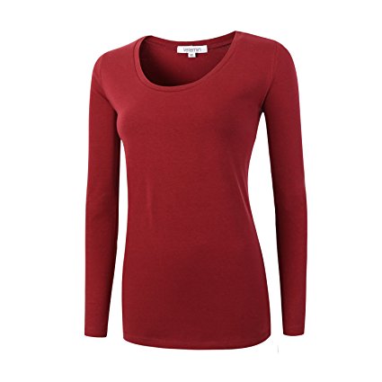 Vetemin Women Basic Soft Lightweight Long Sleeve Round Crew Neck T shirt Tee Top