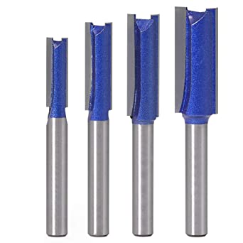 Yakamoz Industrial Grade 4Pcs 1/4" Shank Straight Dado Router Bit Set Double Flute Wood Milling Cutter Woodworking Tools, Cutting Diameter 1/4", 5/16", 3/8", 1/2"