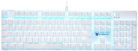 Merdia Mechanical Keyboard Gaming Keyboard with Brown Switch Wired Ice Blue Backlit Keyboard Full Size 104 Keys US Layout(White)