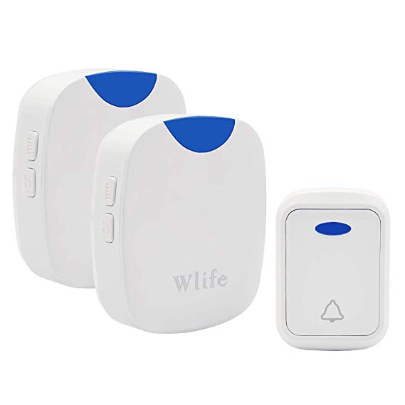 Wlife Wireless Doorbell Kit, Waterproof Door Bell Operating Up To 1000ft Range with 38 Chimes, 4 Volume Levels, 2 Plug-In Receivers and 1 Transmitter, White