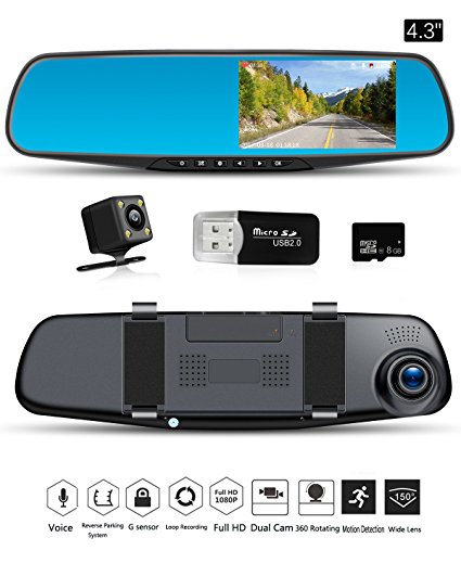 Car Camera Dash Cam Rear View Mirror Car Video 1080P Car Driving Recorder Mirror Camera Dual Lens Vehicle Camera Car DVR with G-Sensor Loop Recording Parking Mode Motion Detection with Car Charger
