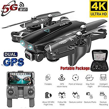 DishyKooker S167 GPS Drone with Camera 5G RC Quadcopter Drone 4K WiFi FPV Foldable Off-Point Flying Gesture Photos Video Helicopter Toy 5G 4K 3 Battery Quadcopter Drone RC Drones for Kids and Adults
