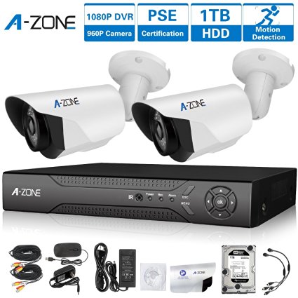 A-ZONE 4 Channel 1080P DVR AHD Surveillance Camera System W/ 2x HD 1.3MP waterproof Night vision Indoor/Outdoor CCTV Home Security Cameras, Including 1TB HDD