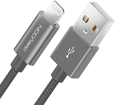 deleyCON 0.5m (1.64 ft.) Lightning 8 Pin USB Charging Cable Apple MFI for iPhone 12 Pro Max 12 Pro 12 Mini 11 Pro 11 Pro Max 11 SE 2. Gen. XR XS Max XS X Metal Plugs & Nylon Cable - Grey