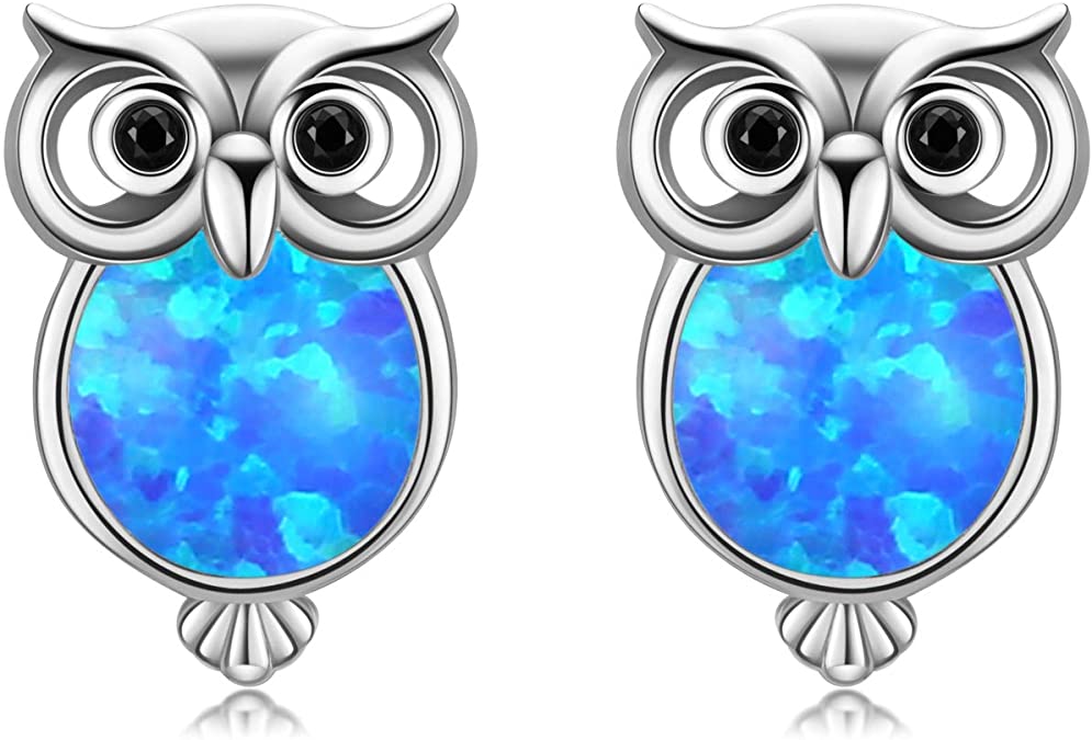 Cuoka Owl Gifts Silver Owl Earrings Opal Owl Studs for Owl Lovers