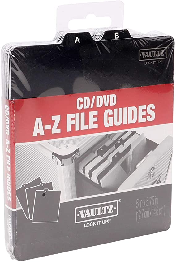 Vaultz A to Z CD and DVD Storage File Guides, 26 Guides per Box, Black (VZ01176)