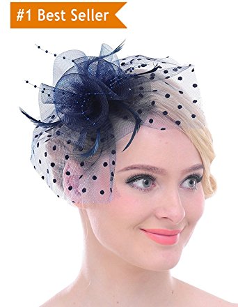 Merya Dress DotVeil Kentucky Derby Fascinator Hats Feather Prom Cocktail Tea Party Hats