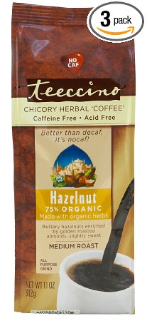 Teeccino Hazelnut Chicory Herbal Coffee Alternative, Caffeine Free, Acid Free, 11 Ounce (Pack of 3)