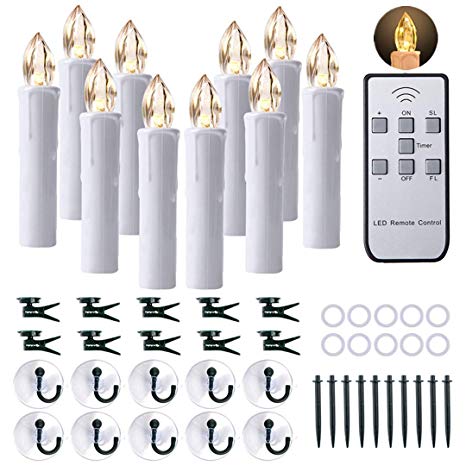 CXMYKE 10PCS LED Window Candles with Remote Updated Timer Function - Battery Operated Christmas Flameless Taper Candles with Warm White Flicker Light - Perfect for Wedding/Party/Birthday/Decoration