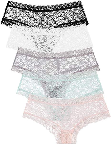 Free to Live 5 Pack Women's Lace Panties - Trimmed Boyshorts Underwear