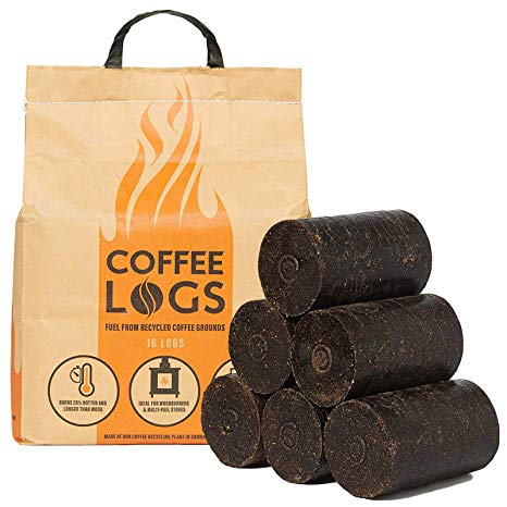 AMOS 16 x Coffee Logs Extra Hot Fire Recycled Eco-Friendly Carbon Neutral Solid Fuel Heat Logs for Wood Burners and Stoves
