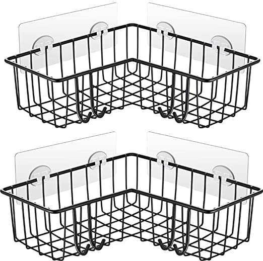 Carwiner Corner Shower Caddy 2-Pack, Wall Mounted Bathroom Shelf, 304 Stainless Steel Wide Space Shower Shelf with Adhesive, Hanging Storage Organizer Strong and Sturdy for Kitchen (Black)
