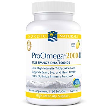 Nordic Naturals ProOmega 2000-D- Fish Oil, 1125 mg EPA, 875 mg DHA, 1000 IU Vitamin D3 Cholecalciferol, Support for Cardiovascular, Neurological, Eye, and Immune Health*, Lemon Flavored, 60 Soft Gels