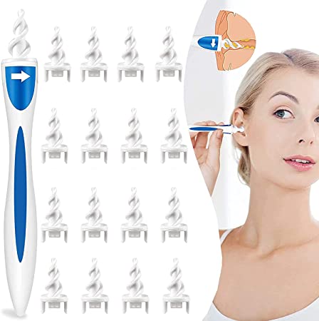 Q Grips Earwax Remover, Safe Spiral Ear Wax Removal Tool Kit, Ear Cleaner with 16 Pcs Soft and Flexible Replacement Tips Suitable for Adult & Kids