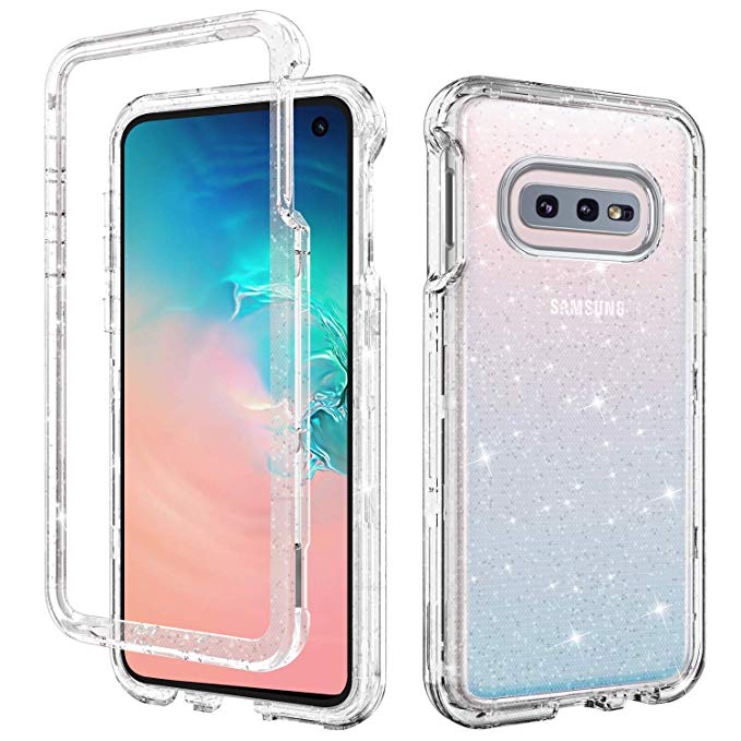 S10e Case Clear,Galaxy S10e Case,DUEDUE 3 in 1 Glitter Shockproof Drop Protection Heavy Duty Hybrid Hard PC Transparent TPU Bumper Full Body Protective Case for Samsung Galaxy S10e 5.8'' 2019,Clear