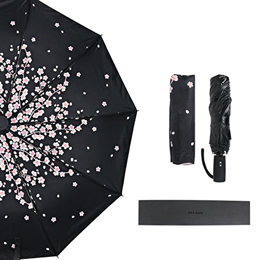 Umbrella, mtsugar Sakura Compact Automatic Open & Close Folding Umbrella - 10 Ribs Windproof UV Protection Lightweight with Safe Auto Lock Design, One Handed Operation