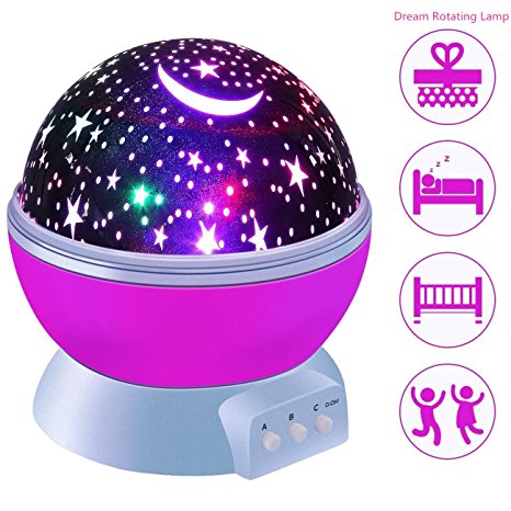 Star Projector Lamp, [New Generation] Novelty Starry Night Light 360 Degree LED Rotating Cosmos Projector with USB Cable for Baby Kids Children Bedroom Decor, Dream Rotating Projection Lamp(Pink)