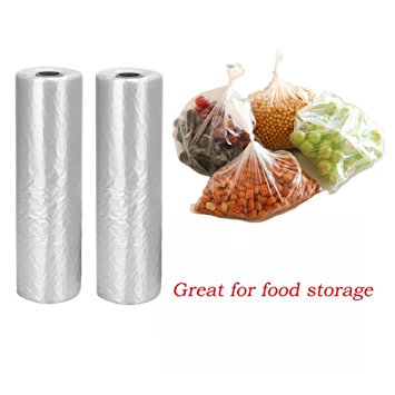 Immuson 2 Rolls 700pcs 12" X 20" Plastic Produce Bag on a Roll Food Storage Clear Bags For Fruits Vegetable Bread(350 Bags/Roll)