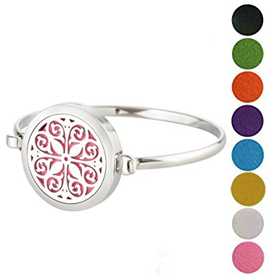 Women’s 316L Aromatherapy Essential Oil Diffuser Bracelet Stainless Steel Locket Bangle with Pads by Jenia