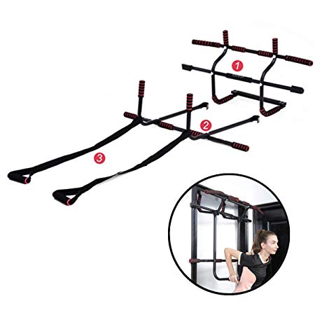 Estelys 6 in 1 Pull-Up Bar Doorway Trainer, Dip Bar & Power Ropes, Chin-Up Bars for Door Frames Without Screws/Drilling, Foldable