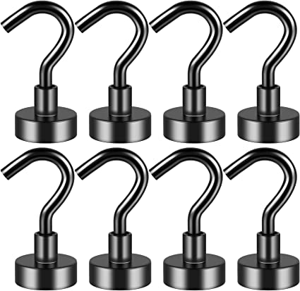 Grtard 8Pack Magnetic Hooks Heavy Duty, Neodymium Magnet Hooks Strong Magnetic Hooks for Hanging, Magnets with Hooks for Home, Kitchen, Workplace, Office -25LBS