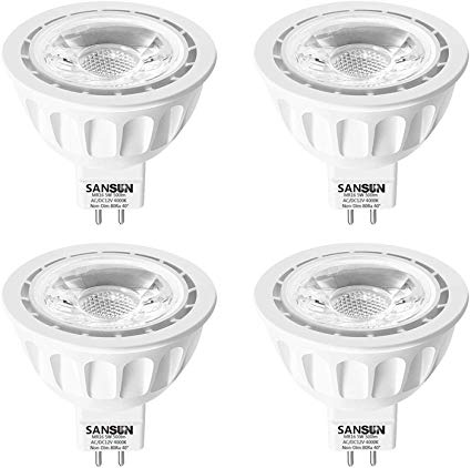 5W LED MR16 Light Bulbs, 12v 50w Halogen Replacement, GU5.3 Bi-Pin Base, Daylight White 4000K, Non-Dimmable, (Pack of 4)