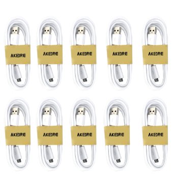 Micro USB Cables , AKEDRE® 10 Pack for Samsung Galaxy S3/S4/Note 2 & Other Smartphones, 10 Pack - Non-Retail Packaging - White
