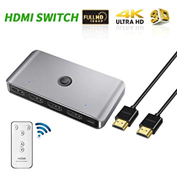 4K HDR HDMI Switch, Rocketek 4 Ports 4K 60Hz HDMI 2.0 Switcher Selector HDMI Switcher 3 in 1 Out with IR Wireless Remote, Supports UltraHD Dolby Vision, High Speed(Max to 18.5Gbps), HDR10, HDCP 2.2/3D