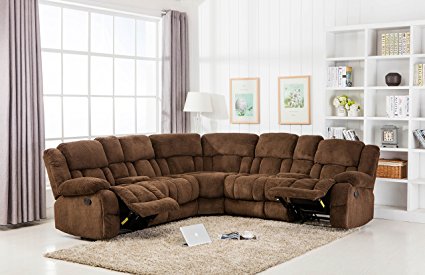 Classic Large Linen Fabric L Shape Sectional Recliner Sofa Couch (Brown)