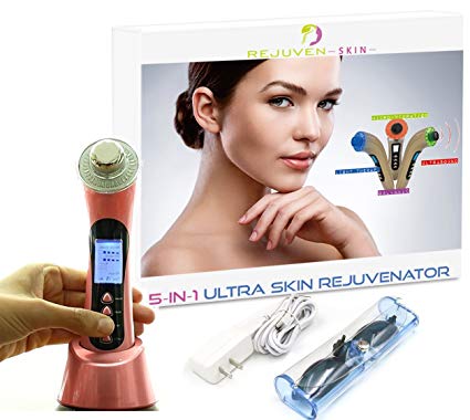 Rejuven Skin 5-in-1 Anti aging facial toning device combining Galvanic, LED Light therapy, Wave and Microvibration to reverse aging, tighten skin. reduce fine lines and wrinkles