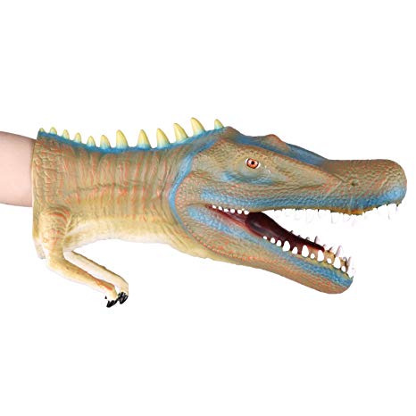 Huang Cheng Toys Soft Touch Super Realistic Baryonyx Dinosaur Hand Puppet Role Play Toy Green