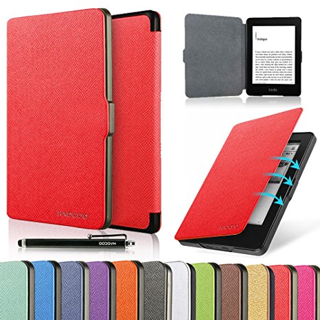 HAOCOO Ultra Slim Leather Smart Case Cover Build in Magnetic [Auto Sleep/Wake] Function for All-New Amazon Kindle Paperwhite ( All-New 300 PPI Versions with 6" Display and Built-in Light) (Red)