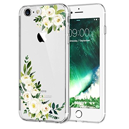 iPhone 6 Plus case,iPhone 6S Plus Case with Flowers, LUOLNH Slim Clear Chrome Gold Floral Pattern Soft Flexible TPU Back Cover Case for Apple iPhone 6 Plus/6s Plus [5.5 inch] -White Flower