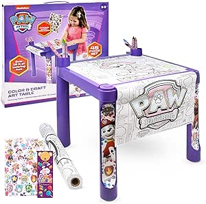 Paw Patrol Coloring & Craft Activity Art Table for Kids Girls with Colorable Roll Crayons Stickers Plastic Table Holder Desk