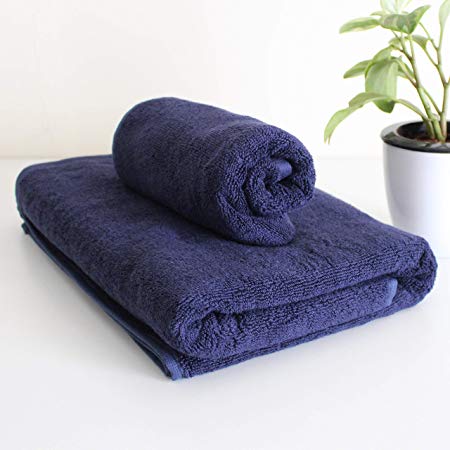 Heelium Bamboo Towel Set (Bath & Hand Combo), 600 GSM, Ultra Soft, Super Absorbent, Antibacterial, Pack of 2 (Blue)