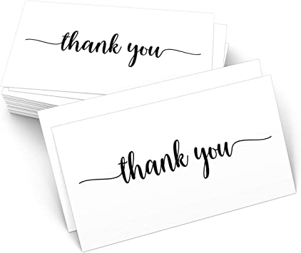 321Done Thank You Notecards Small (Set of 50) Business Card Size 3.5" x 2" - for Gifts, Parties, Weddings, and Any Occasion- Made in USA - White
